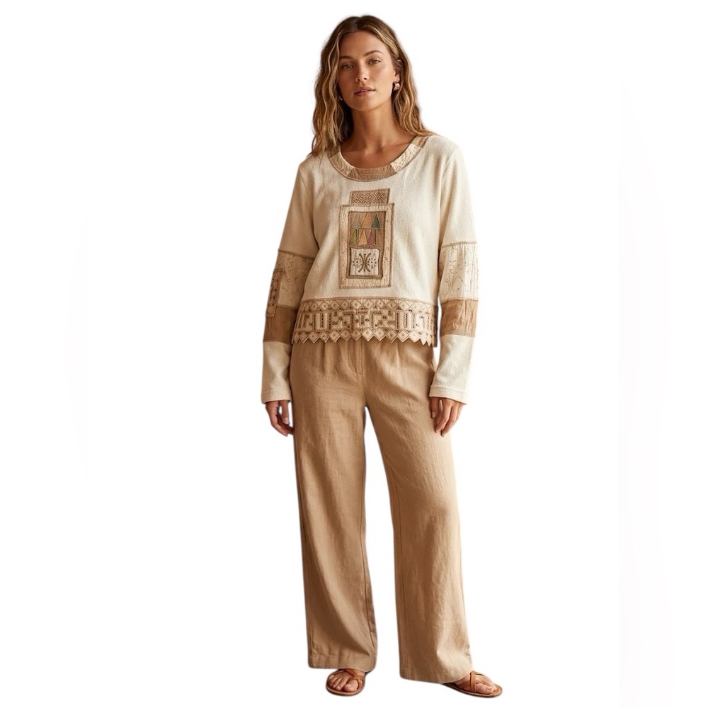Surya Women's Cream Crochet Trim Pullover Sweater Size M